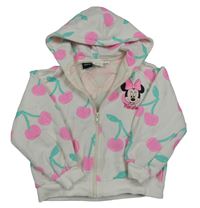 Světlebéžová propínací mikina s třešněmi s Minnie a kapucí Zara