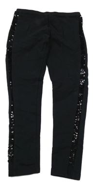 Čierne teplákové legíny s pruhem z flitrů Page One Young