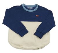 Tmavomodro-béžové rebrované tričko s výšivkou M&S