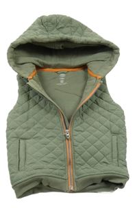 Khaki prešívaná šušťáková zateplená vesta s kapucňou F&F