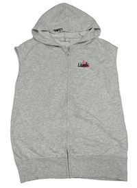 Sivá melírovaná tepláková prepínaci vesta s výšivkou a kapucí - Liunic H&M