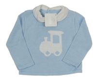 Nové - Světlemodrý svetr s vláčkem a límečkem