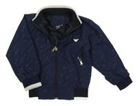 Tmavomodrá vzorovaná šusťáková jarní bunda Emporio Armani