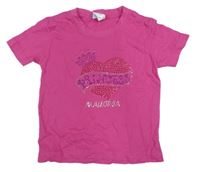 Fuchsiové tričko se srdcem z kamínků