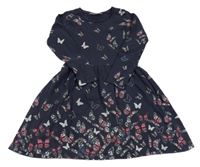 Tmavomodré bavlněné šaty s motýly