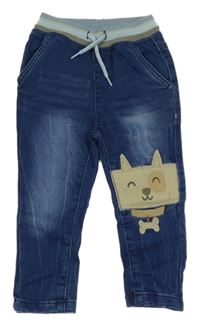 Modré teplákové rifle se psem a úpletovým pasem Orsolino