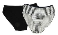 2x kalhotky - černé + bílo-tmavomodré pruhované