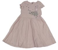 Ružové bavlnené šaty s dívkou a motýly Dopodopo