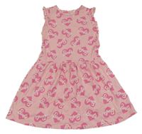 Ružové bavlnené šaty so srdiečkami s nápisy - Barbie H&M