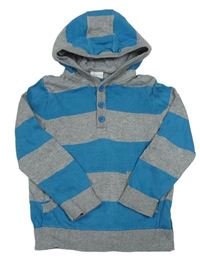 Modro-sivé pruhované pletené tričko s kapucňou Miniclub