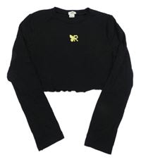 Čierne rebrované crop tričko s výšivkou River Island