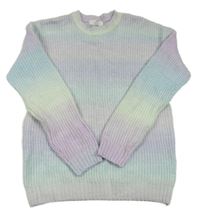 Lila-světlemodro-mintový pletený vlněný svetr H&M