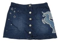 Tmavomodrá prepínaci rifľová sukňa s jednorožcom Next