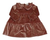 Staroružové zamatové trblietavé šaty s golierikom F&F