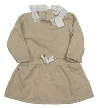 Nové - oříškové melírované teplákové šaty s golierikom