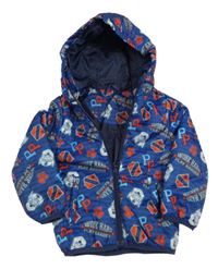 Tmavomodro-modrá šusťáková lehce zateplená bunda s Tlapkovou patrolou a kapucí George