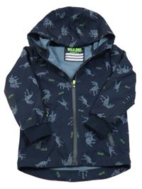Tmavomodrá sofhshellová bunda s dinosaury a kapucí Dopodopo