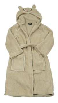 Béžový chlupatý župan s králíkem a kapucí 