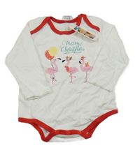 Nové - biele body s plameňáky a červeným lemem