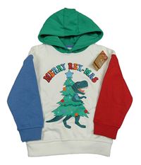 Nové - bílo-modro-červeno-zelená mikina s dinem a kapucí Primark