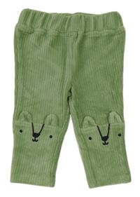 Zelené zamatové rebrované tepláky s liškami dunnes