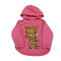 Růžová mikina s žirafou z flitrů a kapucí Bluezoo