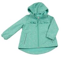 Zelená vzorovaná softshellová bunda s volánkem a kapucí Topolino