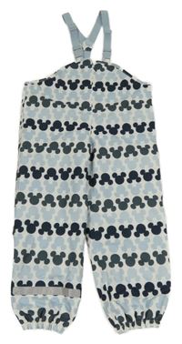 Bílo-světlemodro-černé vzorované šusťákové podšité laclové kalhoty s Mickeym Tchibo