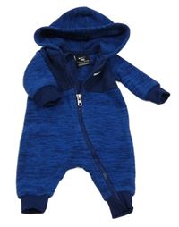 Modrá melírovaná fleecová kombinéza s logom a kapucňou Nike