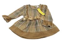 Nové - hnedé kockované šaty s mašľami Shein