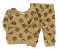 2 set - béžová chlupatá mikina s medvědy + tepláky Ergee