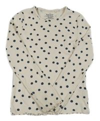 Smetanové žebrované sametové puntíkaté triko Next