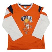 Oranžovo-bílé sportovní triko s nápisem a míčem Kiki&Koko