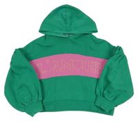 Zeleno-ružová crop mikina s nápisom a kapucňou River Island