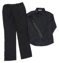 3 set - černá košile + černé společenské kalhoty + kravata H&M