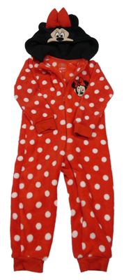 Červená puntíkatá plyšová kombinéza s kapucí - Minnie Disney