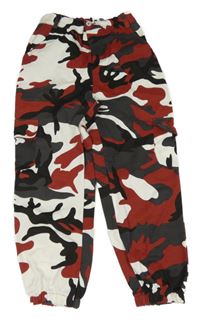 Vínovo-sivo-biele army cuff nohavice