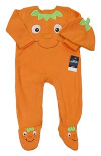 Nové - 2 set - oranžový fleecový overal s dýní + čepice George
