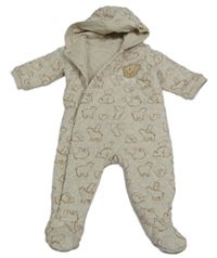 Béžová zateplená kombinéza s medvídky a kapucí Mothercare