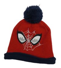 Červeno-tmavomodrá čepice s bambulí - Spiderman
