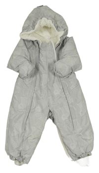 Svetlosivá šušťáková zimná bunda s medveďmi a kapucňou