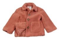 Růžový huňatý podšitý kabát F&F