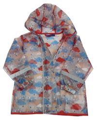 Pruhledno-červeno-modrá pláštěnka s mraky a kapucňou Lupilu