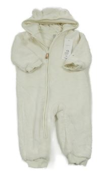 Nové - Bílá plyšová podšitá kombinéza s kapucí F&F