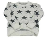 Bielo-čierny chlpatý sveter s hviezdami