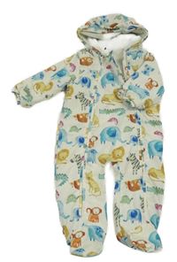 Smetanová šusťáková zimní kombinéza se zvířátky a kapucí Next