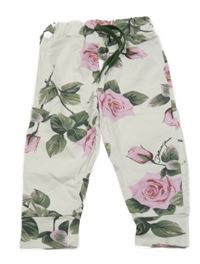 Bielo-ružovo-zelené kvetované tepláky