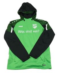 Zeleno-čierna športová mikina s nápisom a potlačou a kapucňou Jako