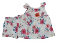 Nové - 2set - Bílo-růžový květovaný top s volánky + kraťasy George