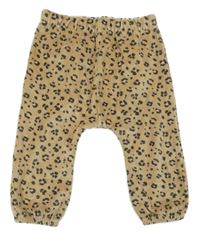 Béžovo-antracitové zamatové tepláky s leopardím vzorom Nutmeg